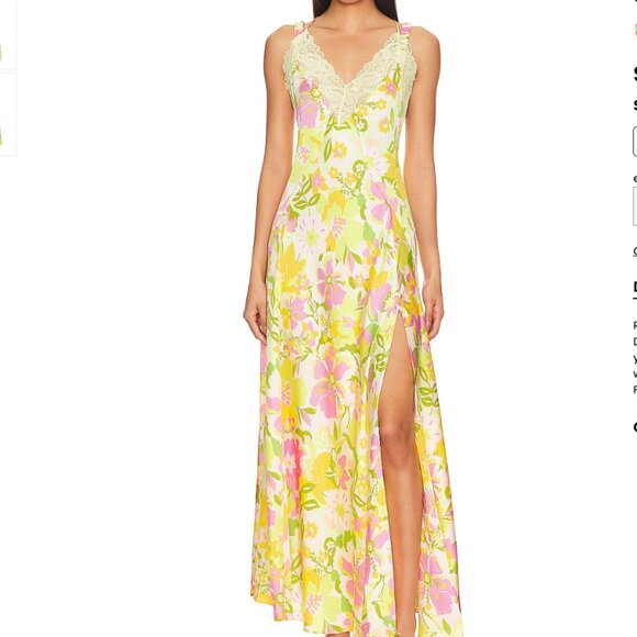Free People All A Bloom Maxi Dress Lily Combo Floral Lace Yellow Pink - Picture 15 of 16